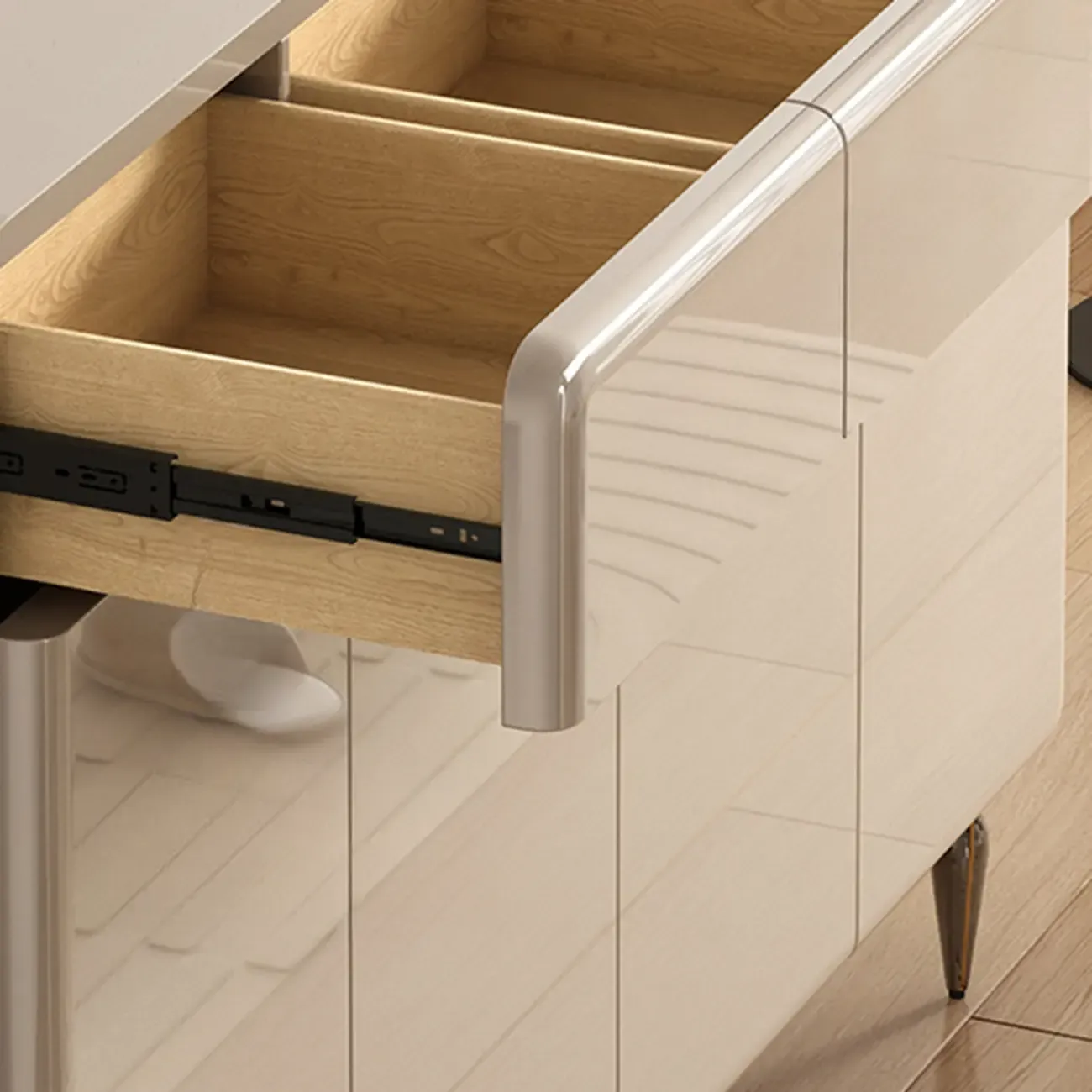 Cream White Wood Shoe Cabinet with Drawer for Entryway Image - 14