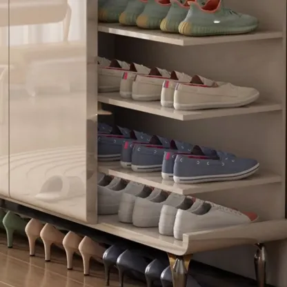 Cream White Wood Shoe Cabinet with Drawer for Entryway Image - 15