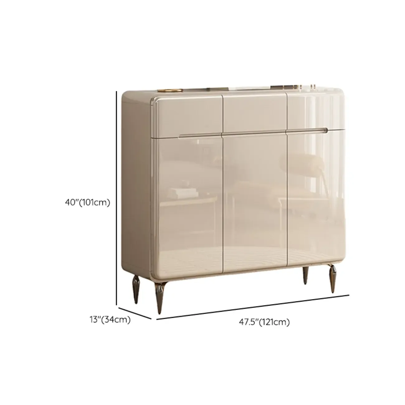 Cream White Wood Shoe Cabinet with Drawer for Entryway Image - 23