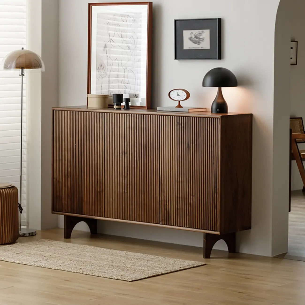 Scandinavian Dark Walnut Solid Wood Shoe Cabinet Image - 1