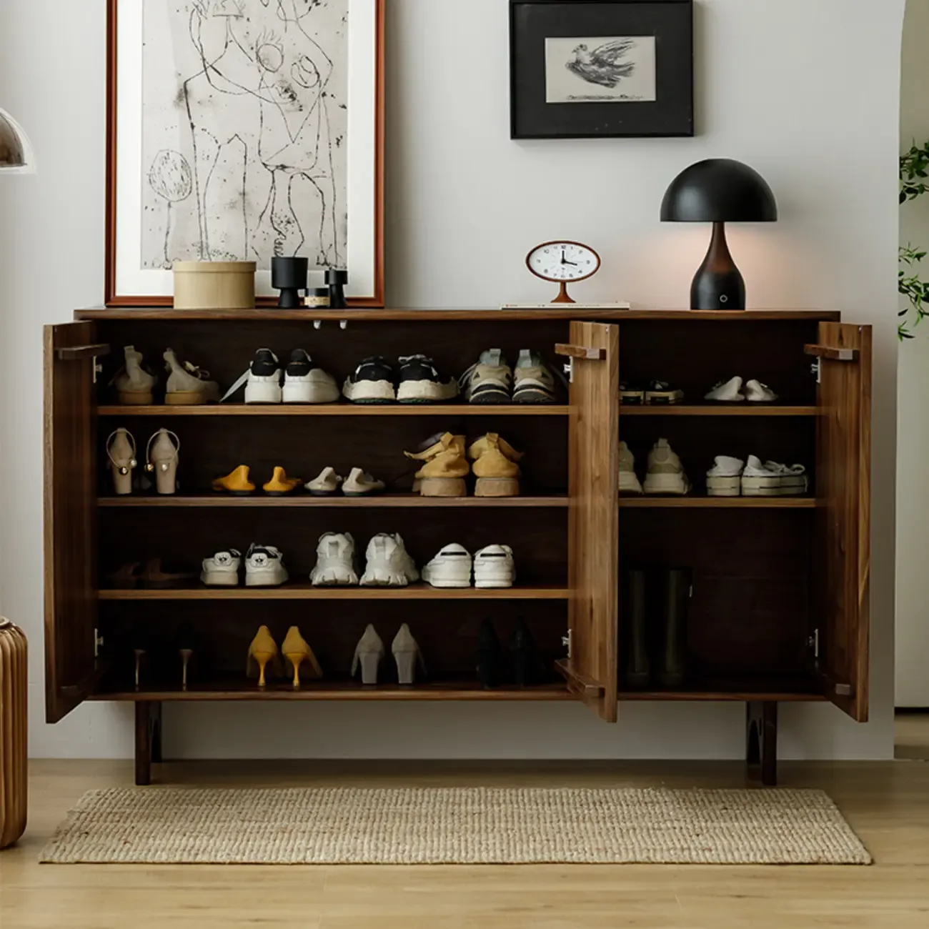 Scandinavian Dark Walnut Solid Wood Shoe Cabinet Image - 2