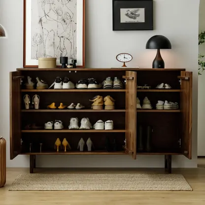 Scandinavian Dark Walnut Solid Wood Shoe Cabinet Image - 2