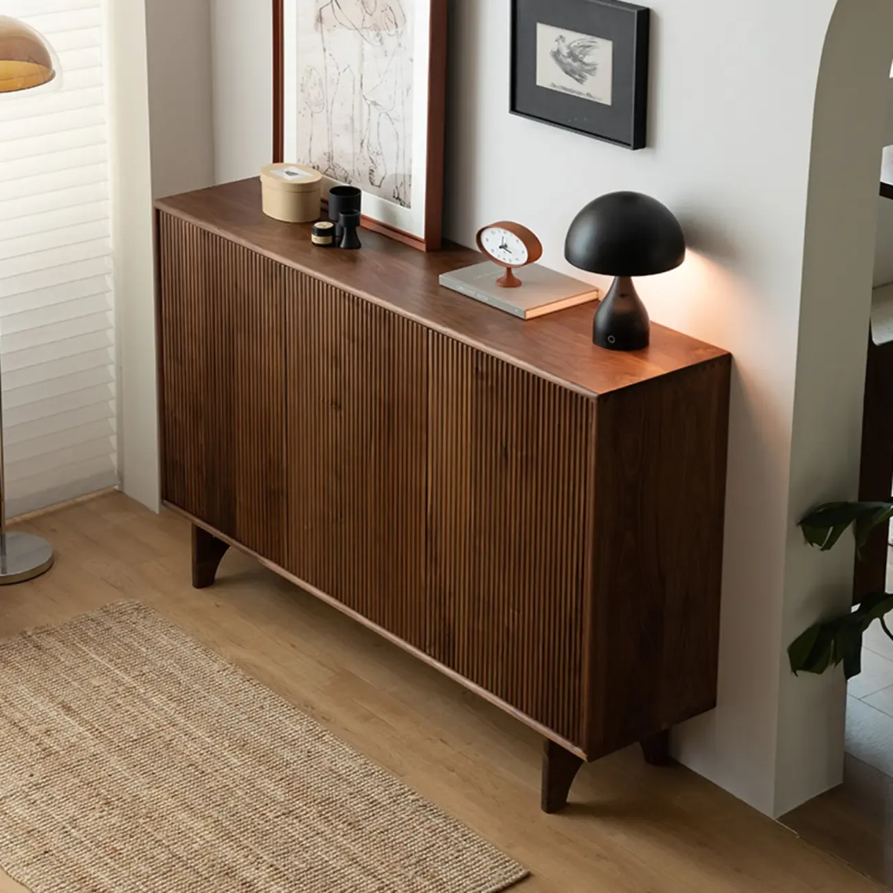 Scandinavian Dark Walnut Solid Wood Shoe Cabinet Image - 5