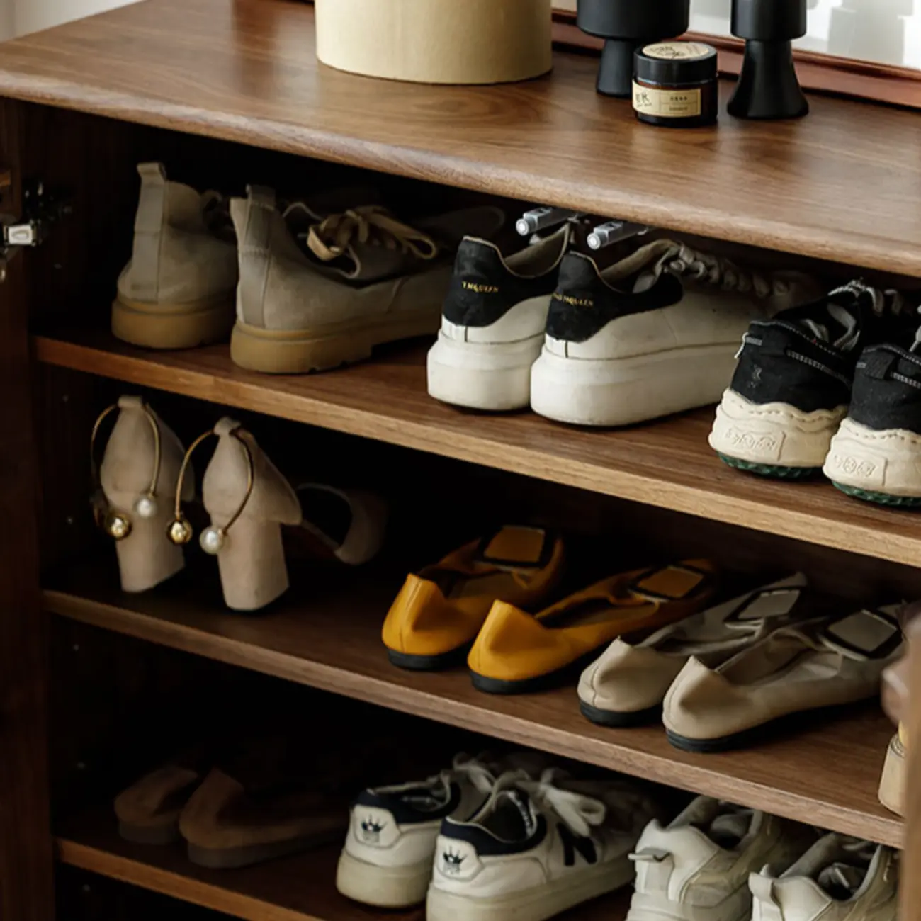 Scandinavian Dark Walnut Solid Wood Shoe Cabinet Image - 10 | homeyfad