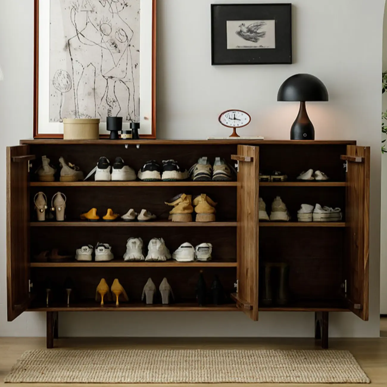 Scandinavian Dark Walnut Solid Wood Shoe Cabinet Image - 11 | homeyfad