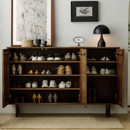 Scandinavian Dark Walnut Solid Wood Shoe Cabinet Image - 11