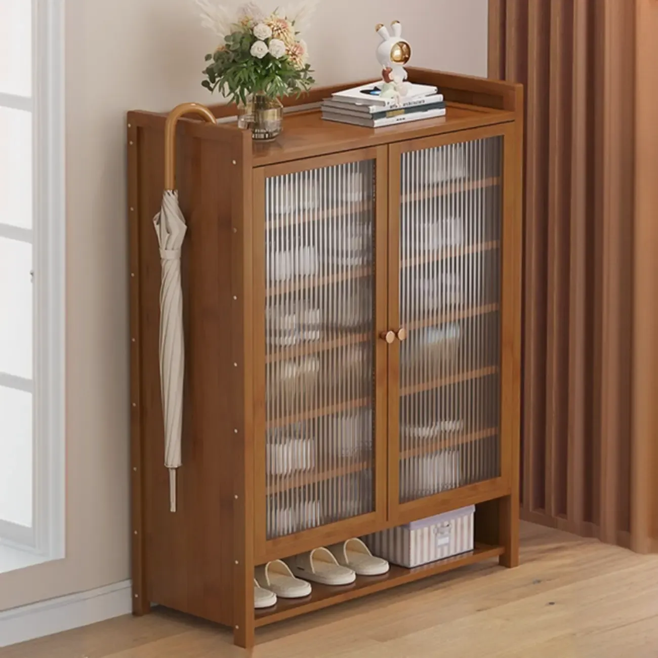 Adjustable Wooden Acrylic Door Multi-Layer Shoe Cabinet Image - 6