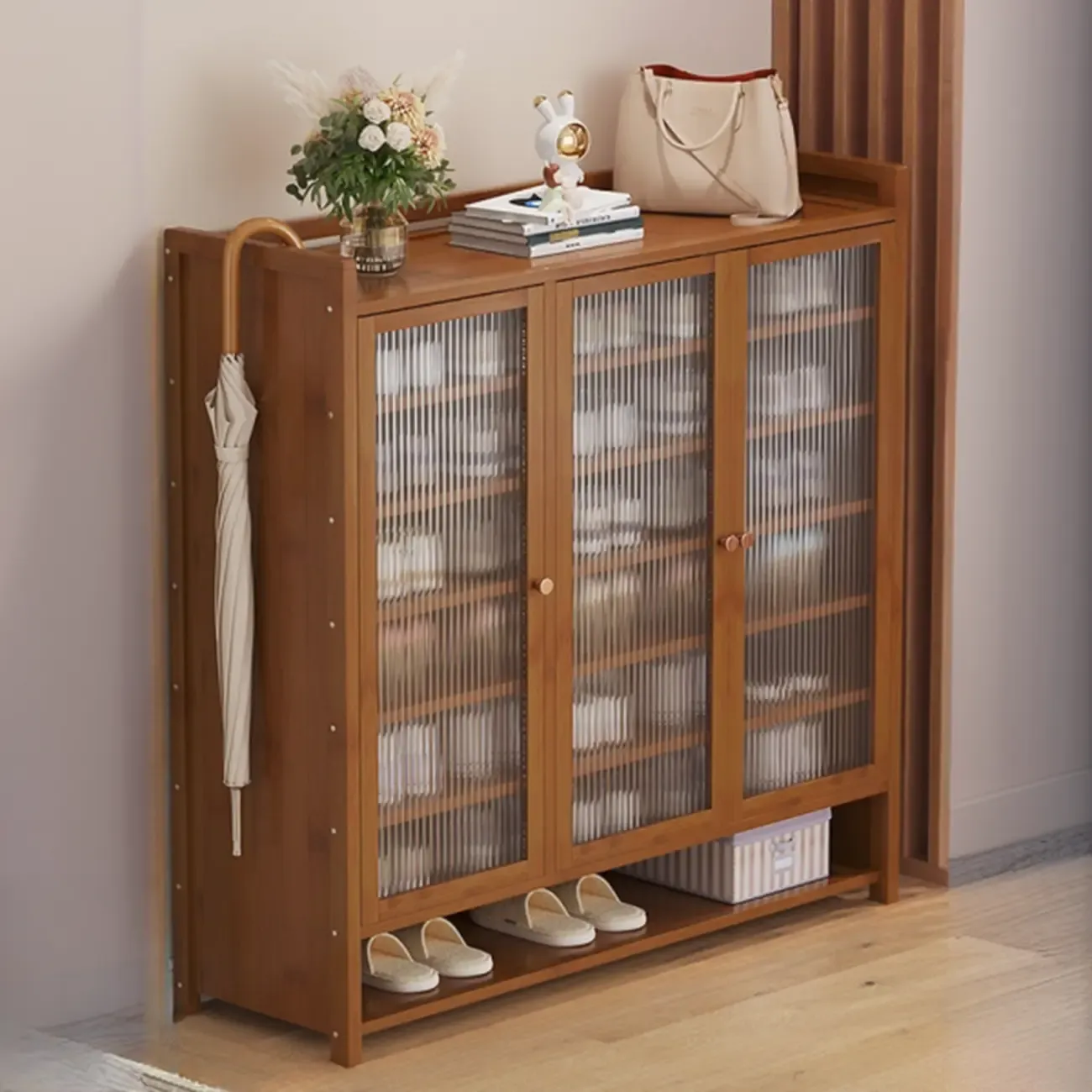 Adjustable Wooden Acrylic Door Multi-Layer Shoe Cabinet Image - 18