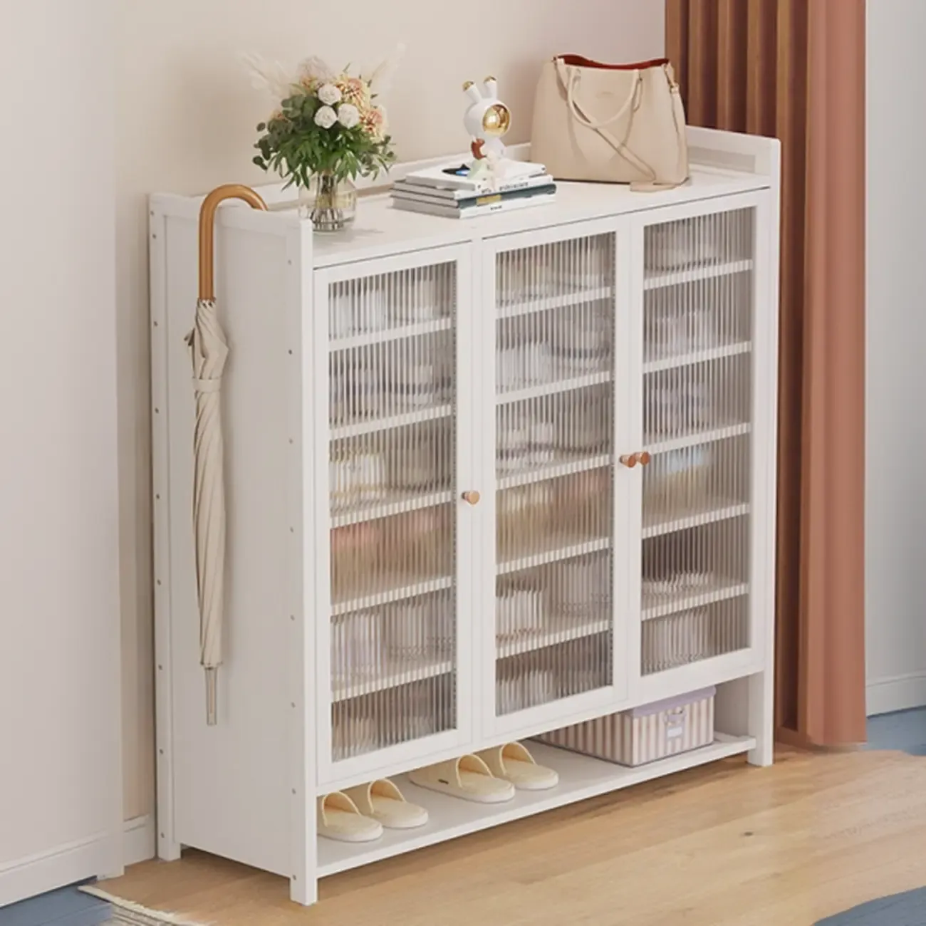 Adjustable Wooden Acrylic Door Multi-Layer Shoe Cabinet Image - 19