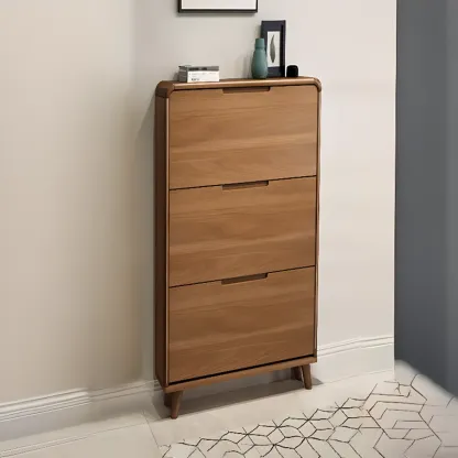3-Tier Drop-Front Wood Entryway Shoe Storage Image - 2