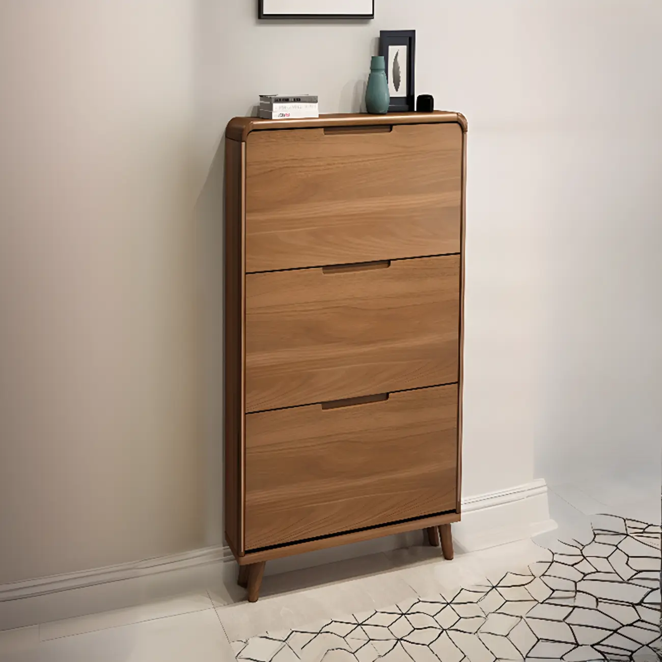 3-Tier Drop-Front Wood Entryway Shoe Storage Image - 3 | homeyfad