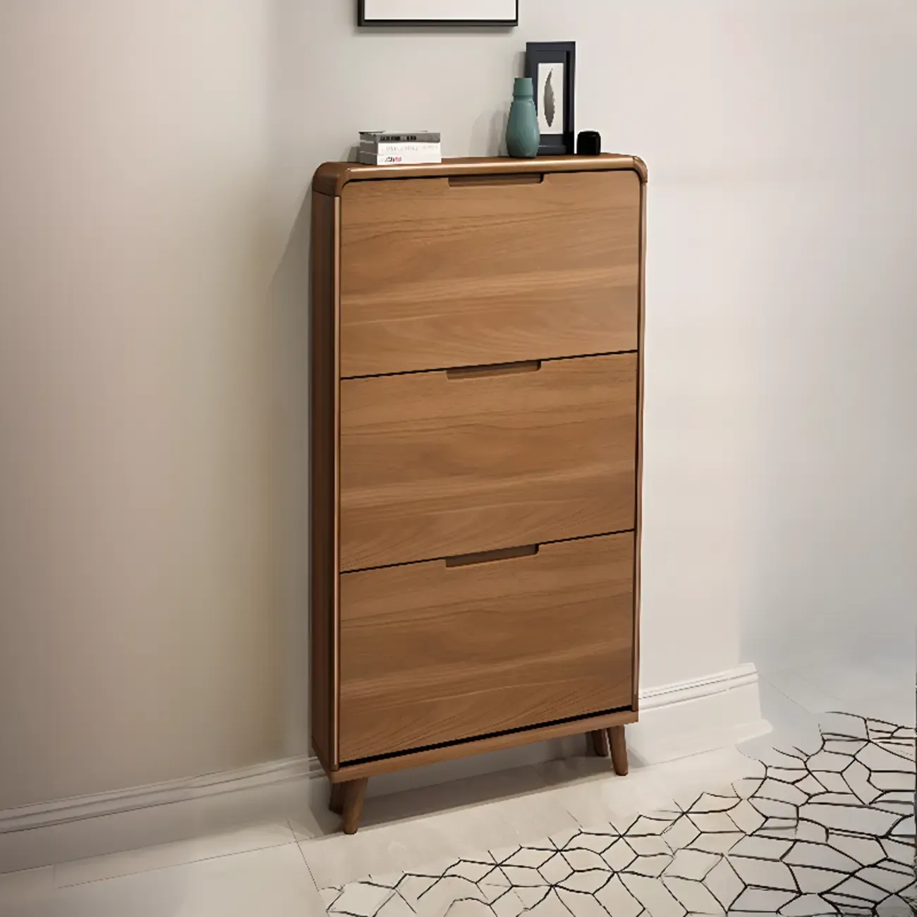 3-Tier Drop-Front Wood Entryway Shoe Storage Image - 3