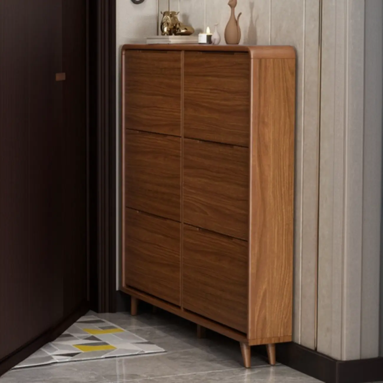 3-Tier Drop-Front Wood Entryway Shoe Storage Image - 4 | homeyfad