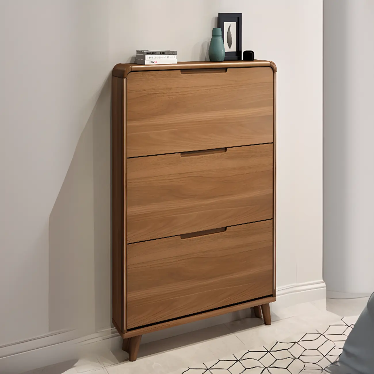 3-Tier Drop-Front Wood Entryway Shoe Storage Image - 5 | homeyfad