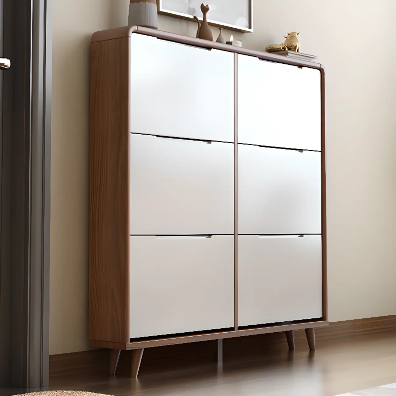 3-Tier Drop-Front Wood Entryway Shoe Storage Image - 6 | homeyfad