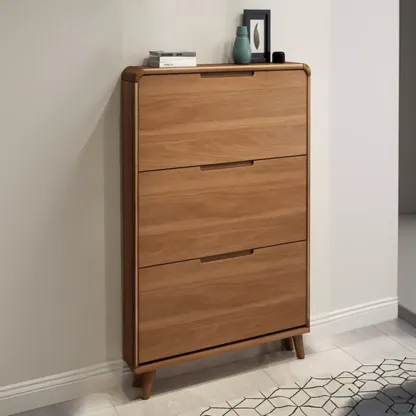 3-Tier Drop-Front Wood Entryway Shoe Storage Image - 7