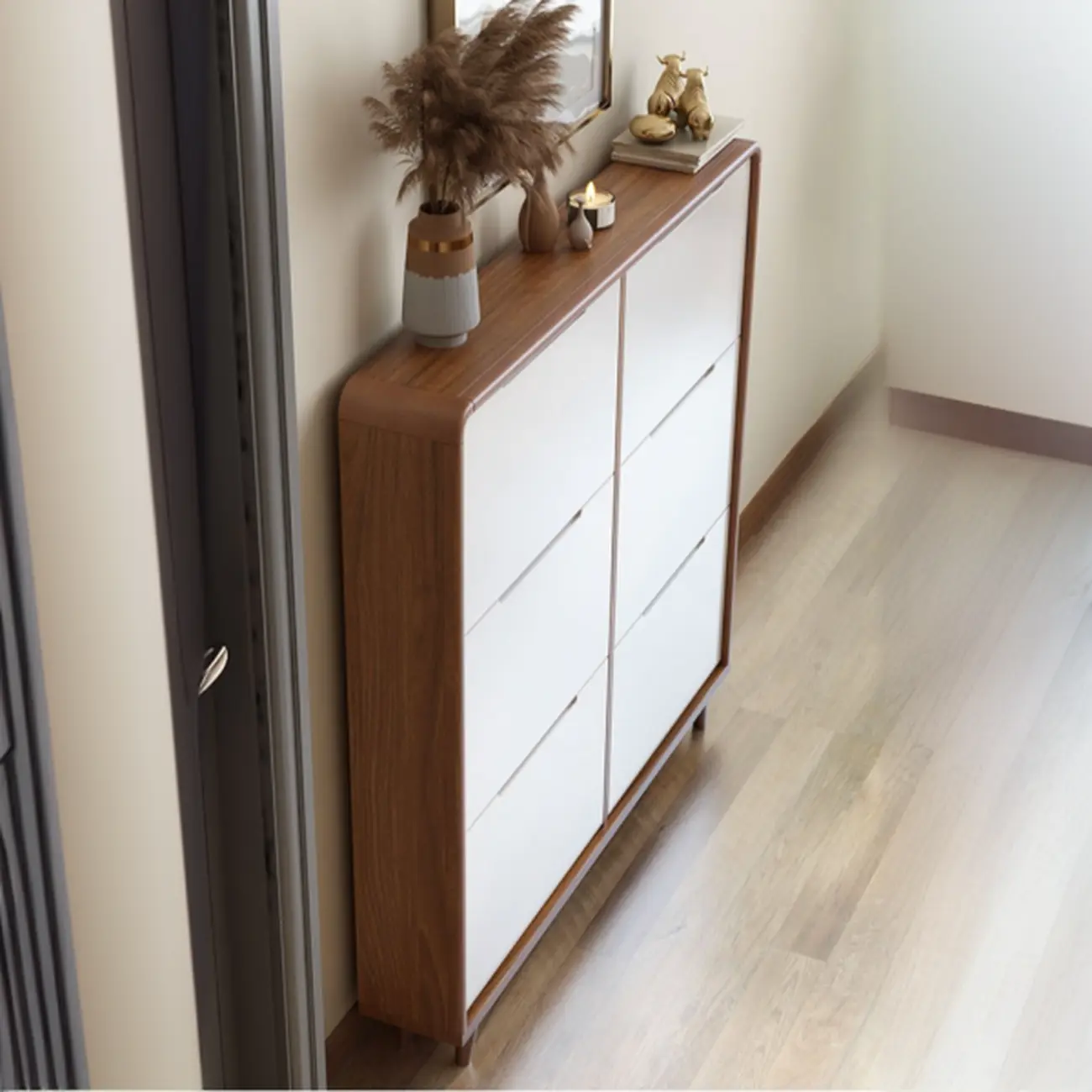 3-Tier Drop-Front Wood Entryway Shoe Storage Image - 8 | homeyfad