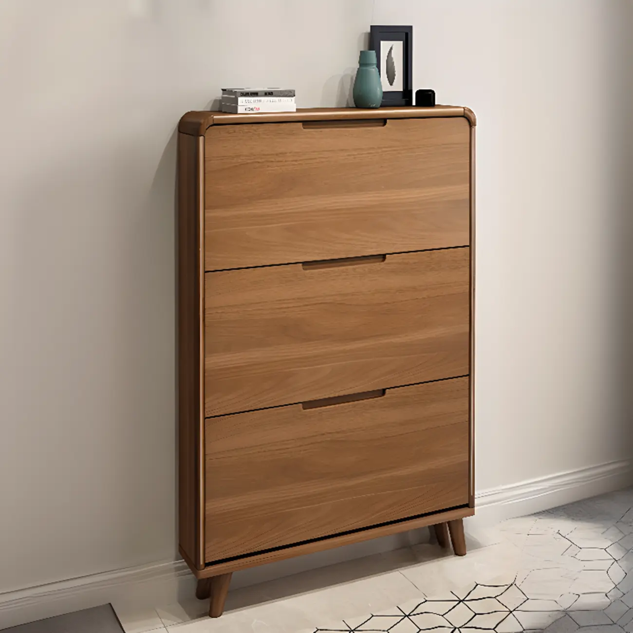 3-Tier Drop-Front Wood Entryway Shoe Storage Image - 10 | homeyfad