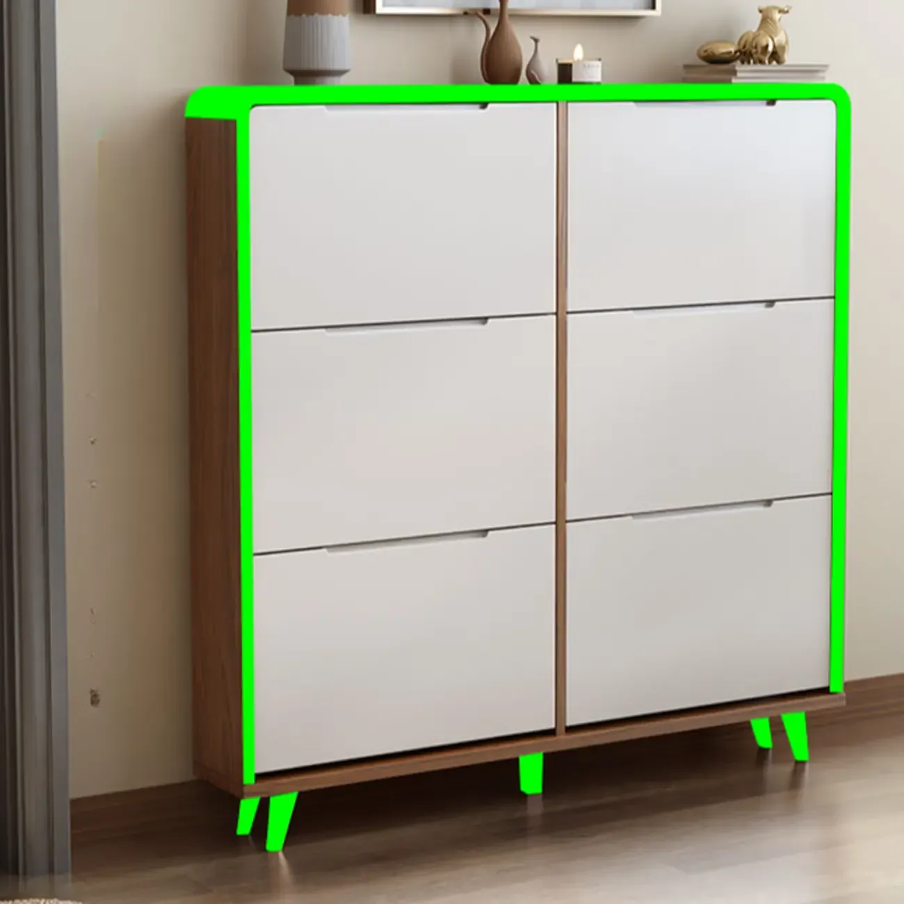 3-Tier Drop-Front Wood Entryway Shoe Storage Image - 11