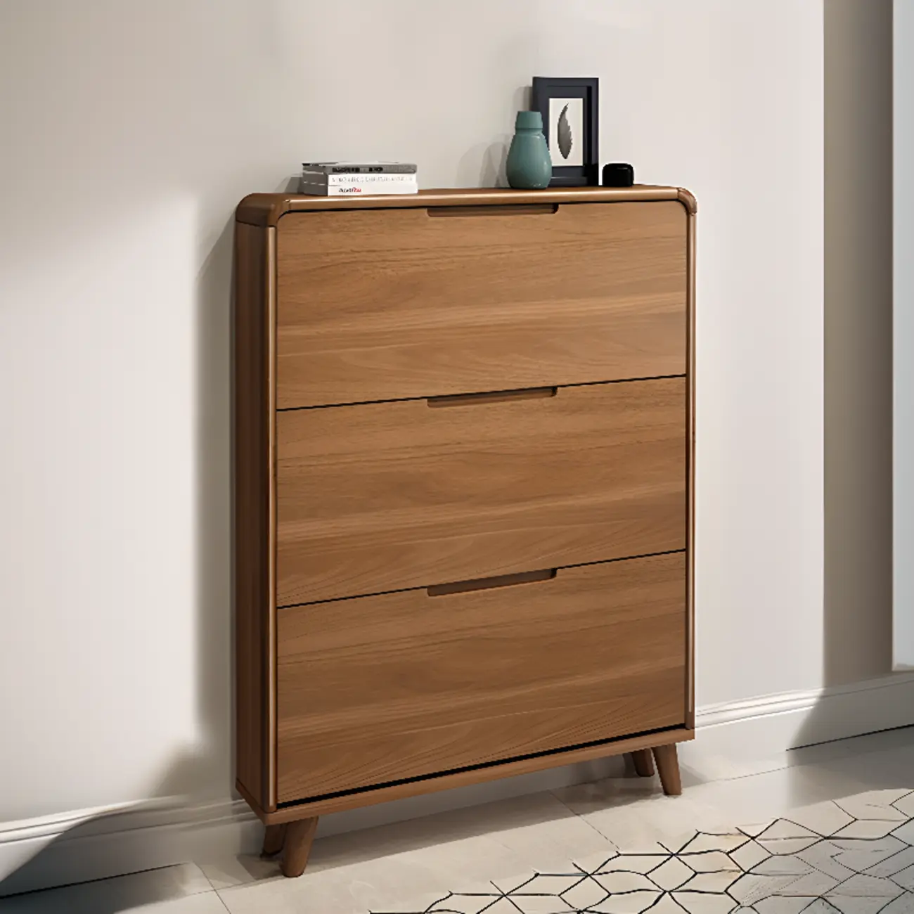 3-Tier Drop-Front Wood Entryway Shoe Storage Image - 12 | homeyfad