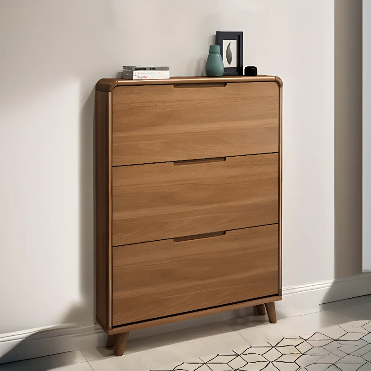 3-Tier Drop-Front Wood Entryway Shoe Storage Image - 12