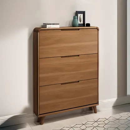 3-Tier Drop-Front Wood Entryway Shoe Storage Image - 12