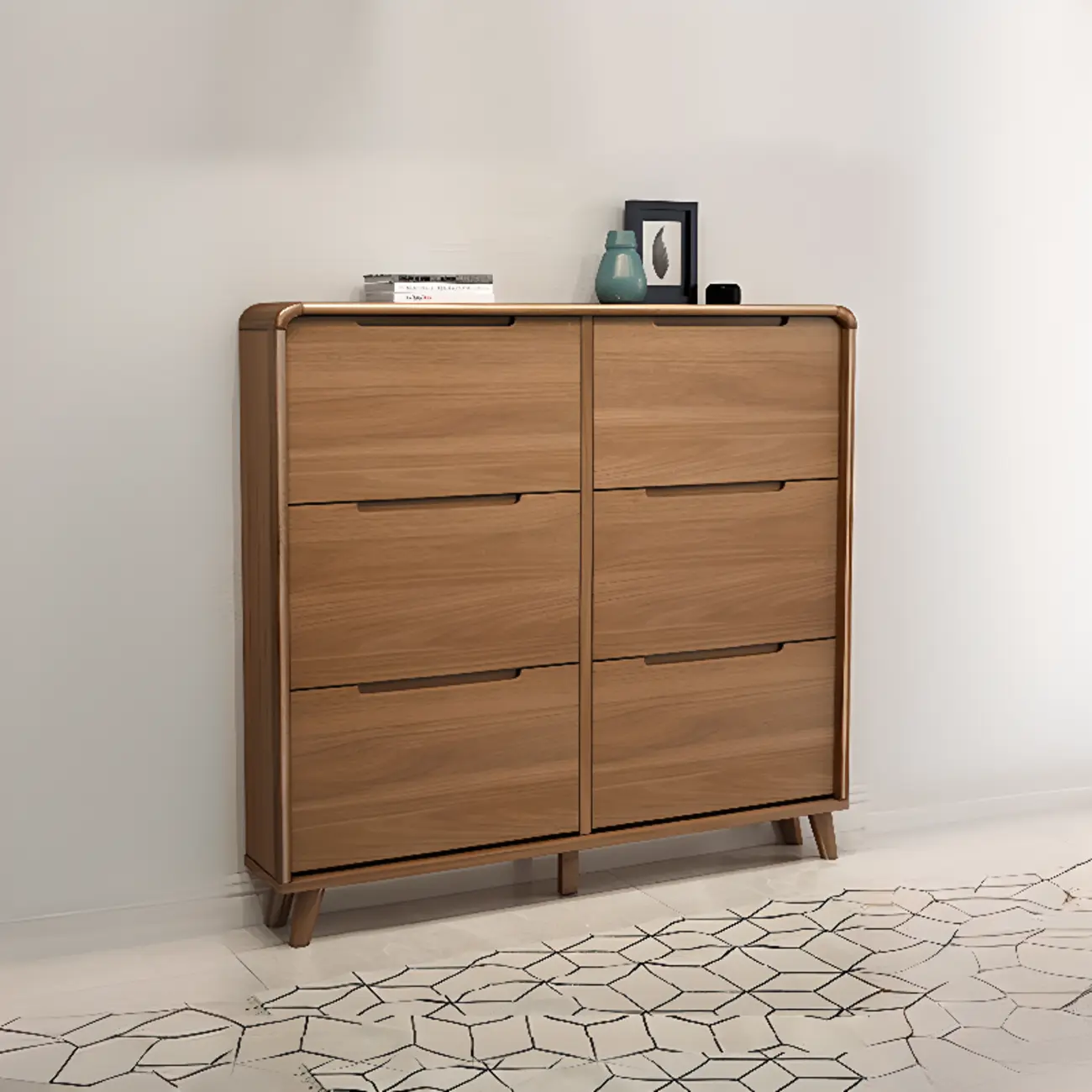 3-Tier Drop-Front Wood Entryway Shoe Storage Image - 14 | homeyfad