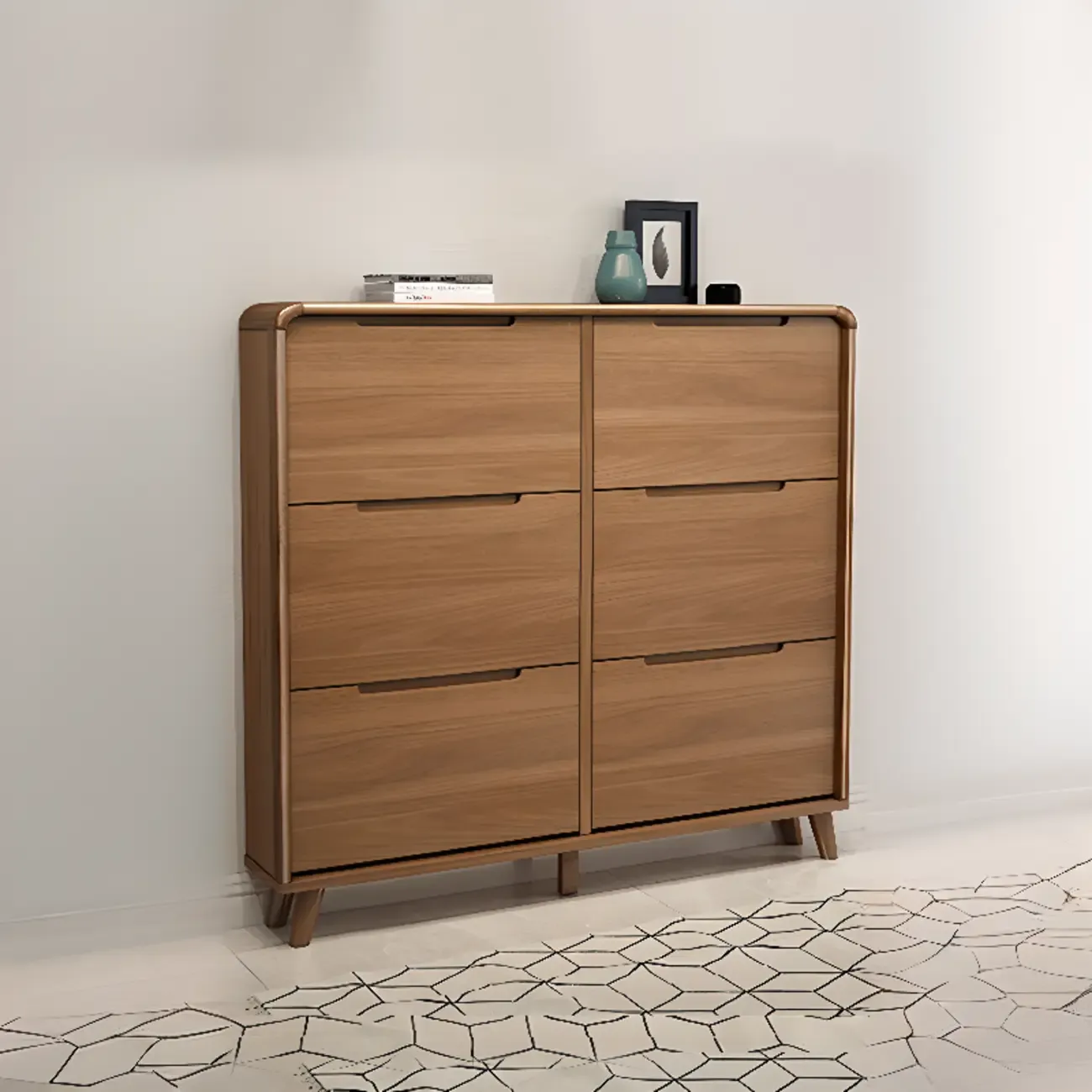 3-Tier Drop-Front Wood Entryway Shoe Storage Image - 14