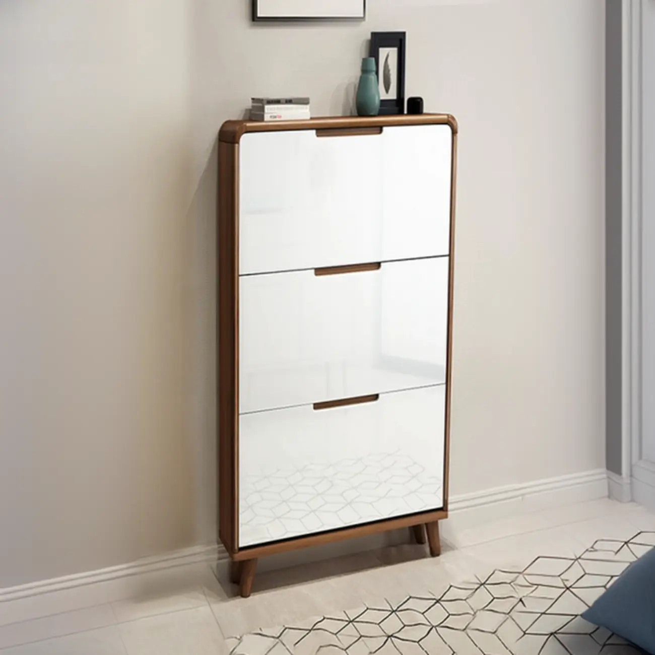 3-Tier Drop-Front Wood Entryway Shoe Storage Image - 16 | homeyfad