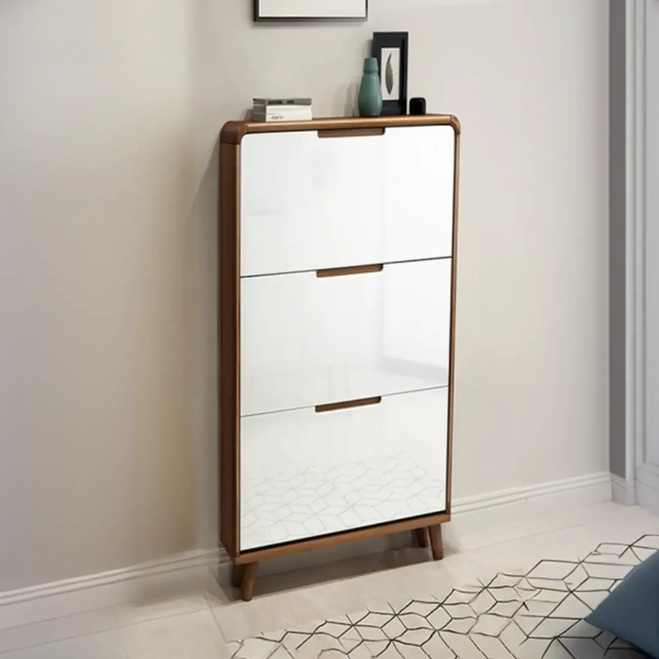 3-Tier Drop-Front Wood Entryway Shoe Storage Image - 16