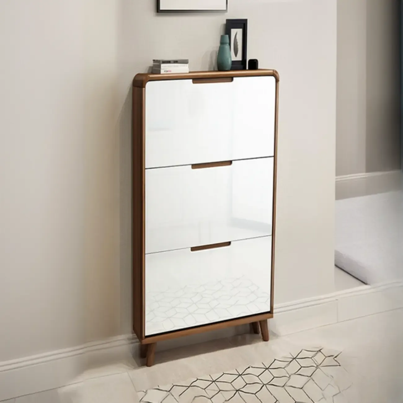 3-Tier Drop-Front Wood Entryway Shoe Storage Image - 17