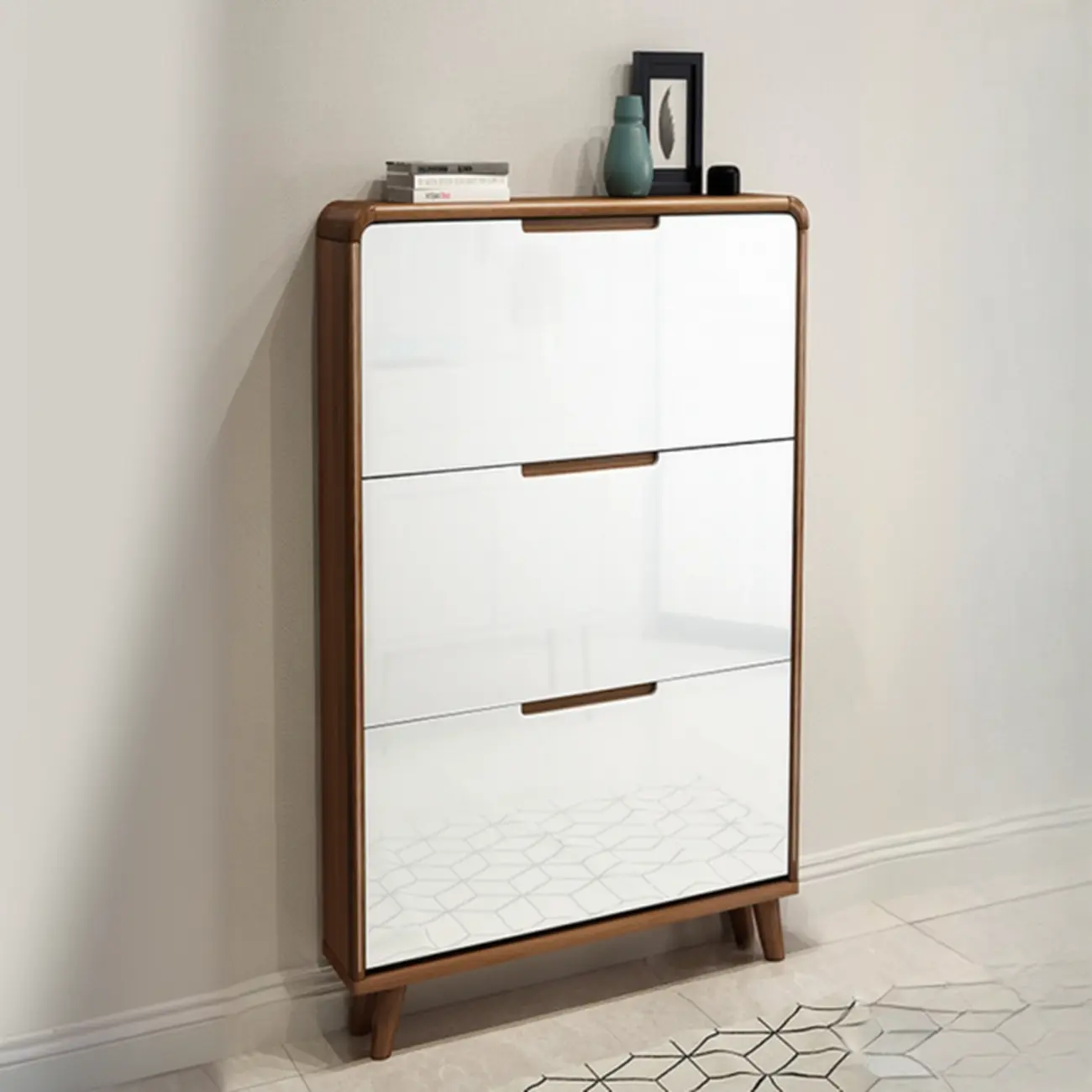 3-Tier Drop-Front Wood Entryway Shoe Storage Image - 18 | homeyfad