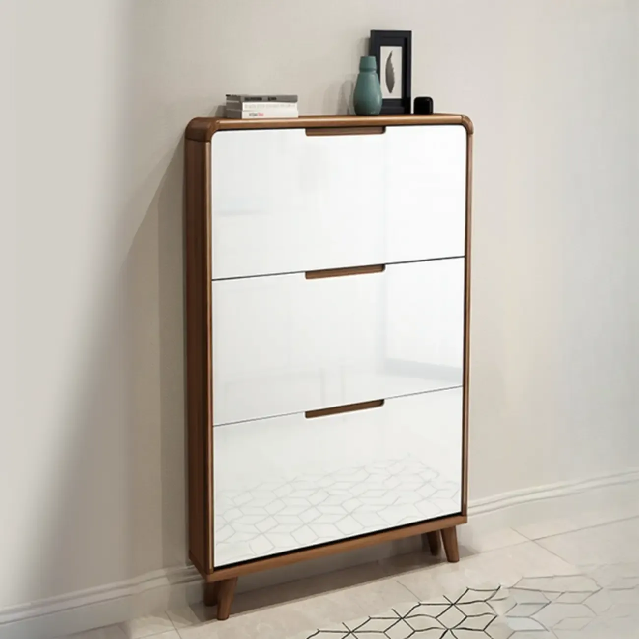 3-Tier Drop-Front Wood Entryway Shoe Storage Image - 18