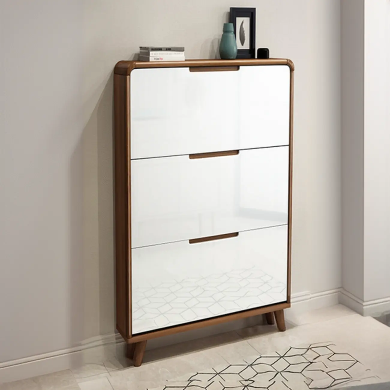 3-Tier Drop-Front Wood Entryway Shoe Storage Image - 19 | homeyfad