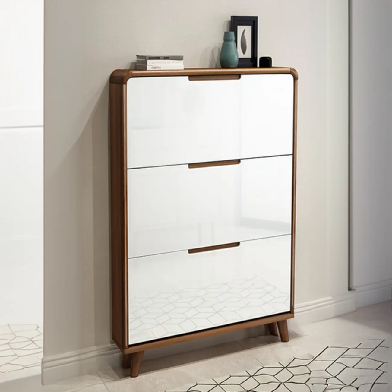 3-Tier Drop-Front Wood Entryway Shoe Storage Image - 20 | homeyfad