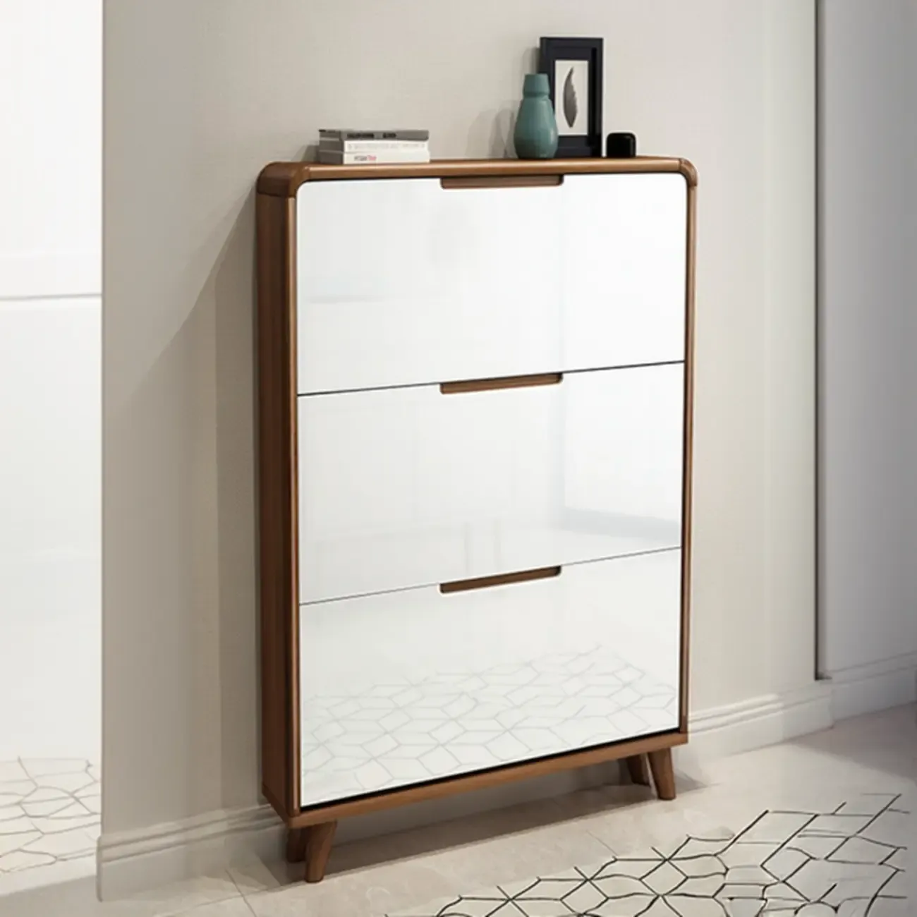 3-Tier Drop-Front Wood Entryway Shoe Storage Image - 20