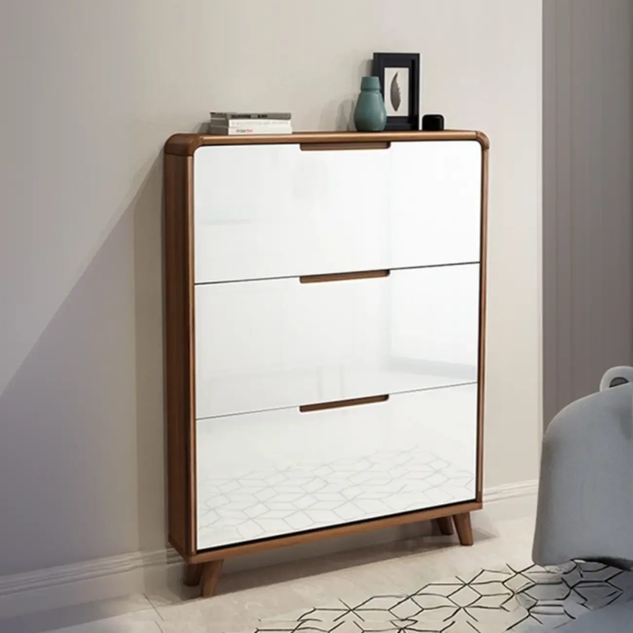 3-Tier Drop-Front Wood Entryway Shoe Storage Image - 21