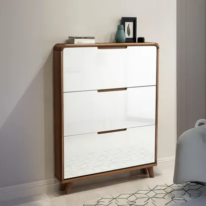 3-Tier Drop-Front Wood Entryway Shoe Storage Image - 21