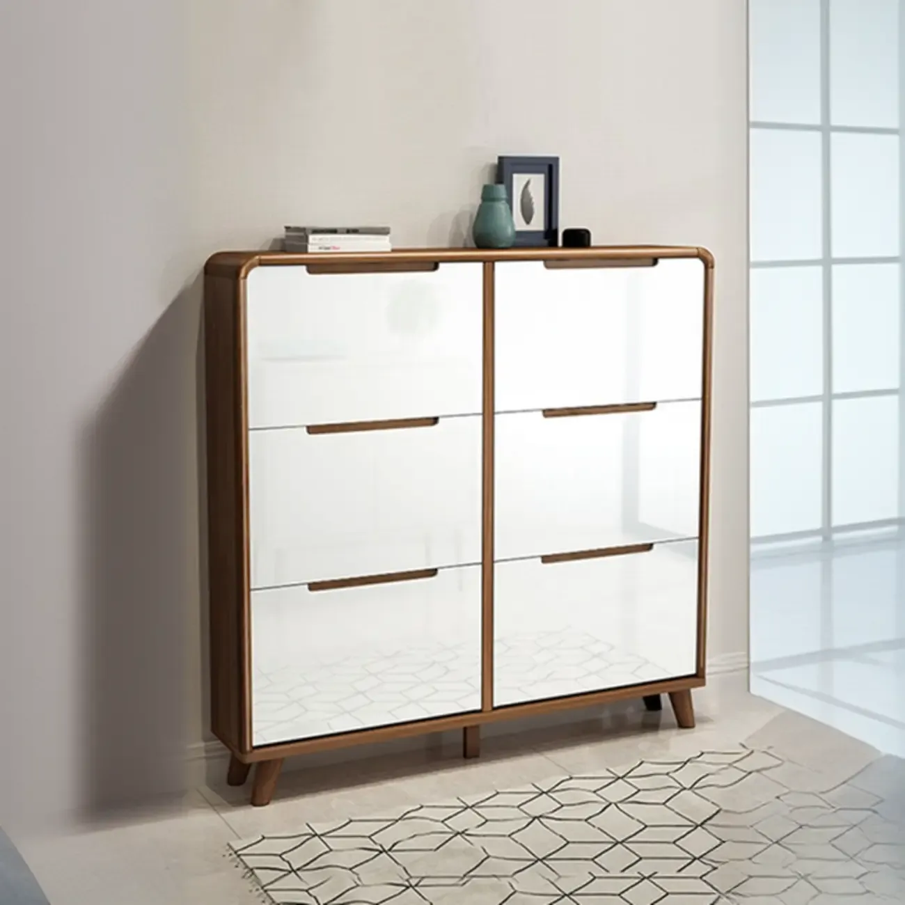 3-Tier Drop-Front Wood Entryway Shoe Storage Image - 22