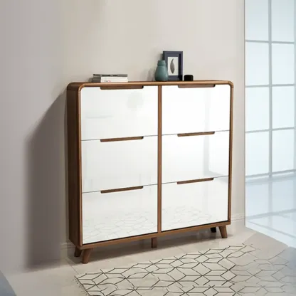 3-Tier Drop-Front Wood Entryway Shoe Storage Image - 22