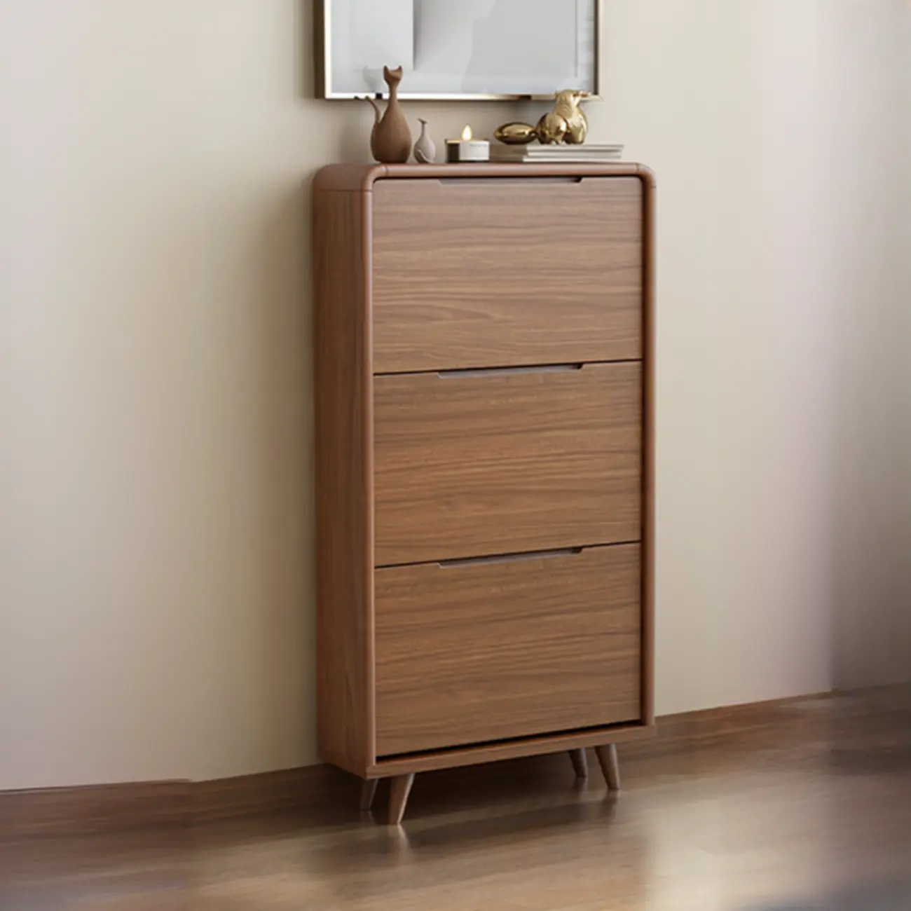 3-Tier Drop-Front Wood Entryway Shoe Storage Image - 24 | homeyfad