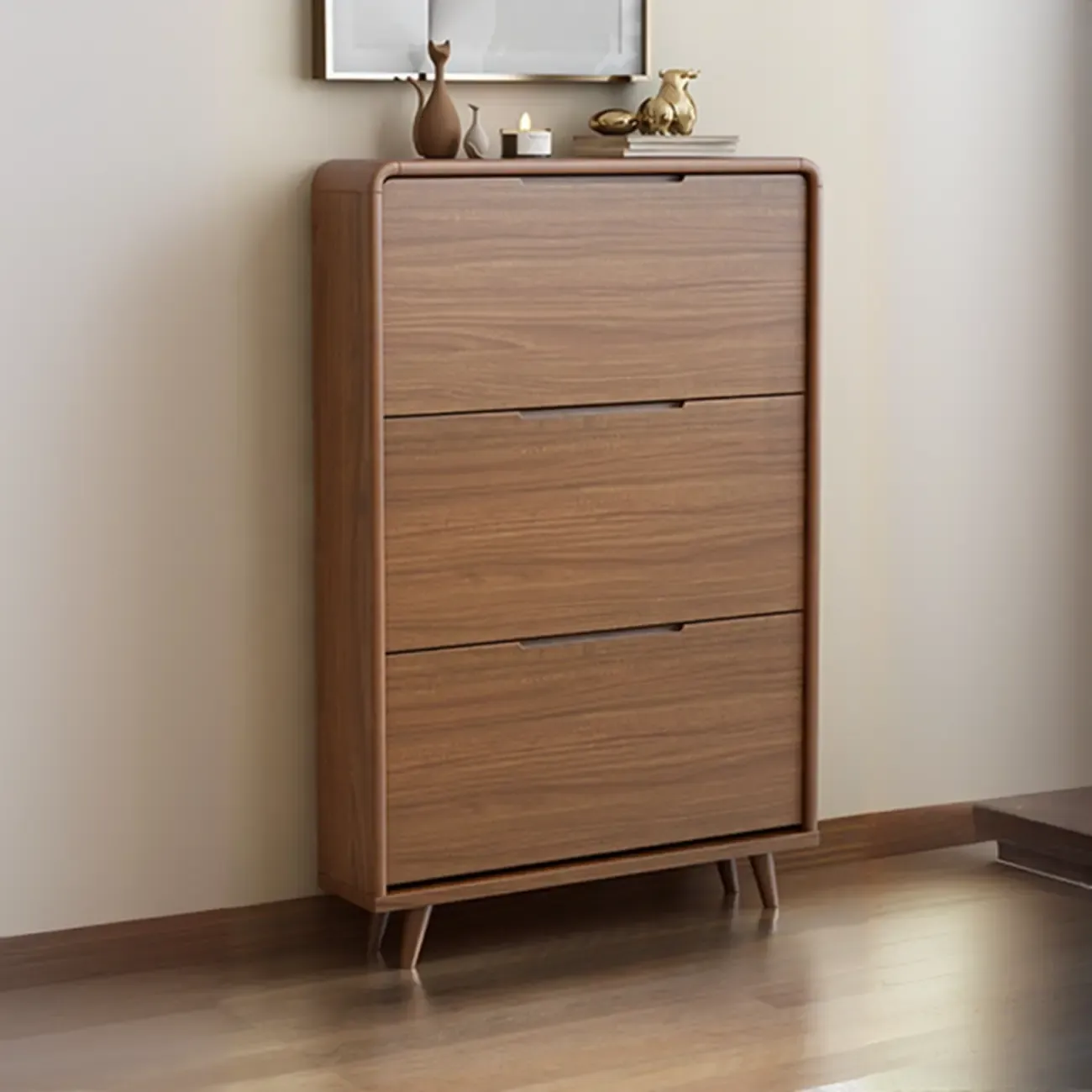 3-Tier Drop-Front Wood Entryway Shoe Storage Image - 25