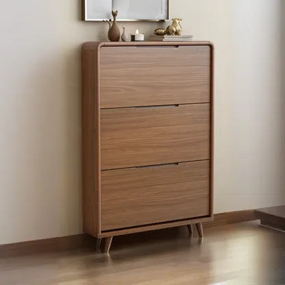 3-Tier Drop-Front Wood Entryway Shoe Storage Image - 25