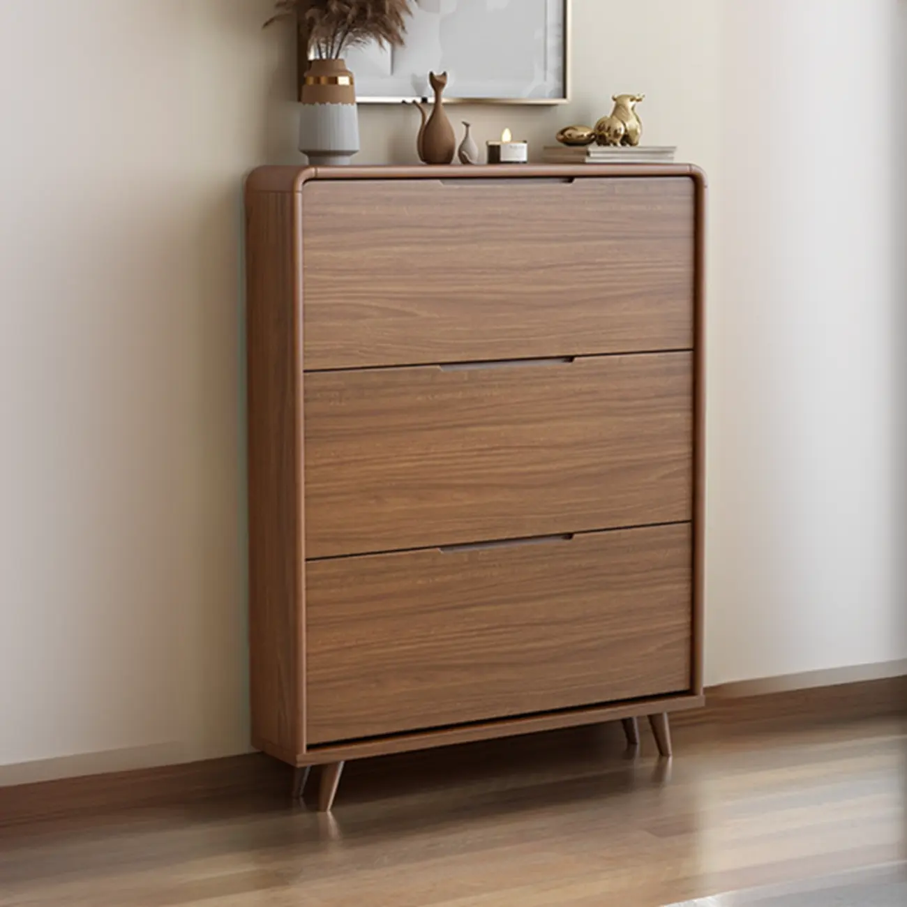 3-Tier Drop-Front Wood Entryway Shoe Storage Image - 27 | homeyfad