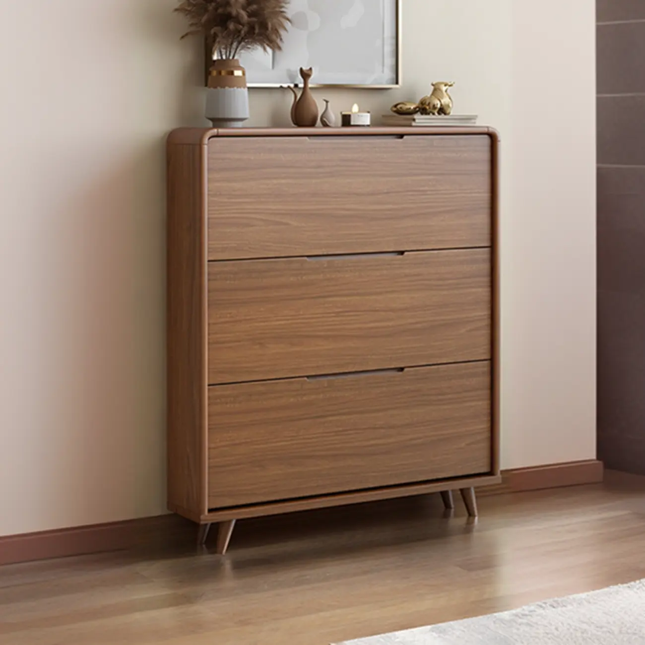 3-Tier Drop-Front Wood Entryway Shoe Storage Image - 28 | homeyfad