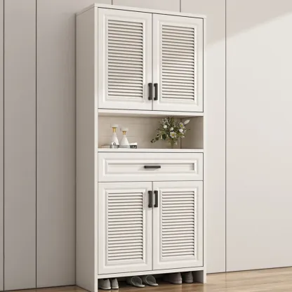 79"H Entryway White Metal Shoe Cabinet with Drawers Image - 2