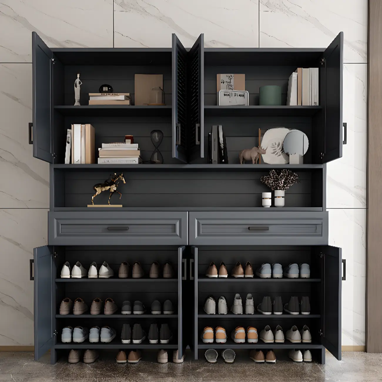 79"H Entryway White Metal Shoe Cabinet with Drawers Image - 4 | homeyfad