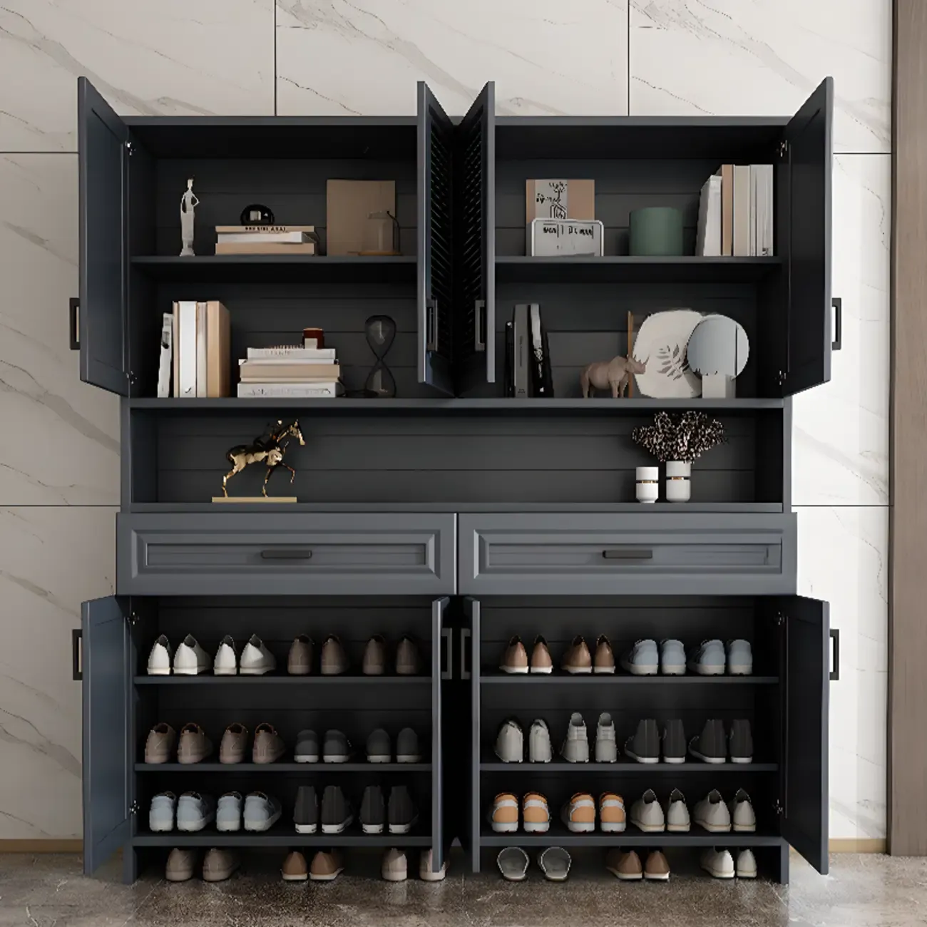 79"H Entryway White Metal Shoe Cabinet with Drawers Image - 4