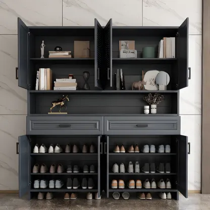 79"H Entryway White Metal Shoe Cabinet with Drawers Image - 4