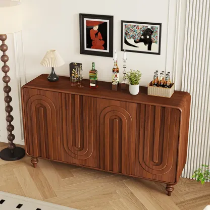 Entryway Wood 3-Door Carved Wave Shoe Cabinet Image - 1